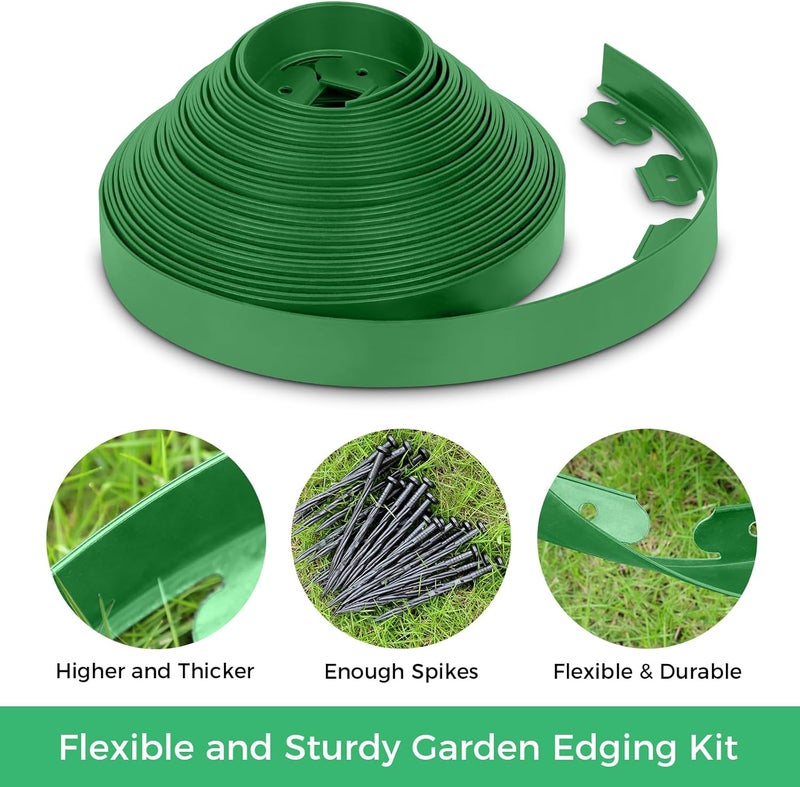 FunFanso 2-Inch x 33 FT Landscape Edging Border with 50 Spikes, Garden Edging Lawn Edging Border Kit, Plastic Edging Border Flexible for Garden Flower Beds Lawn Yard Pathway (Green) - Image 5